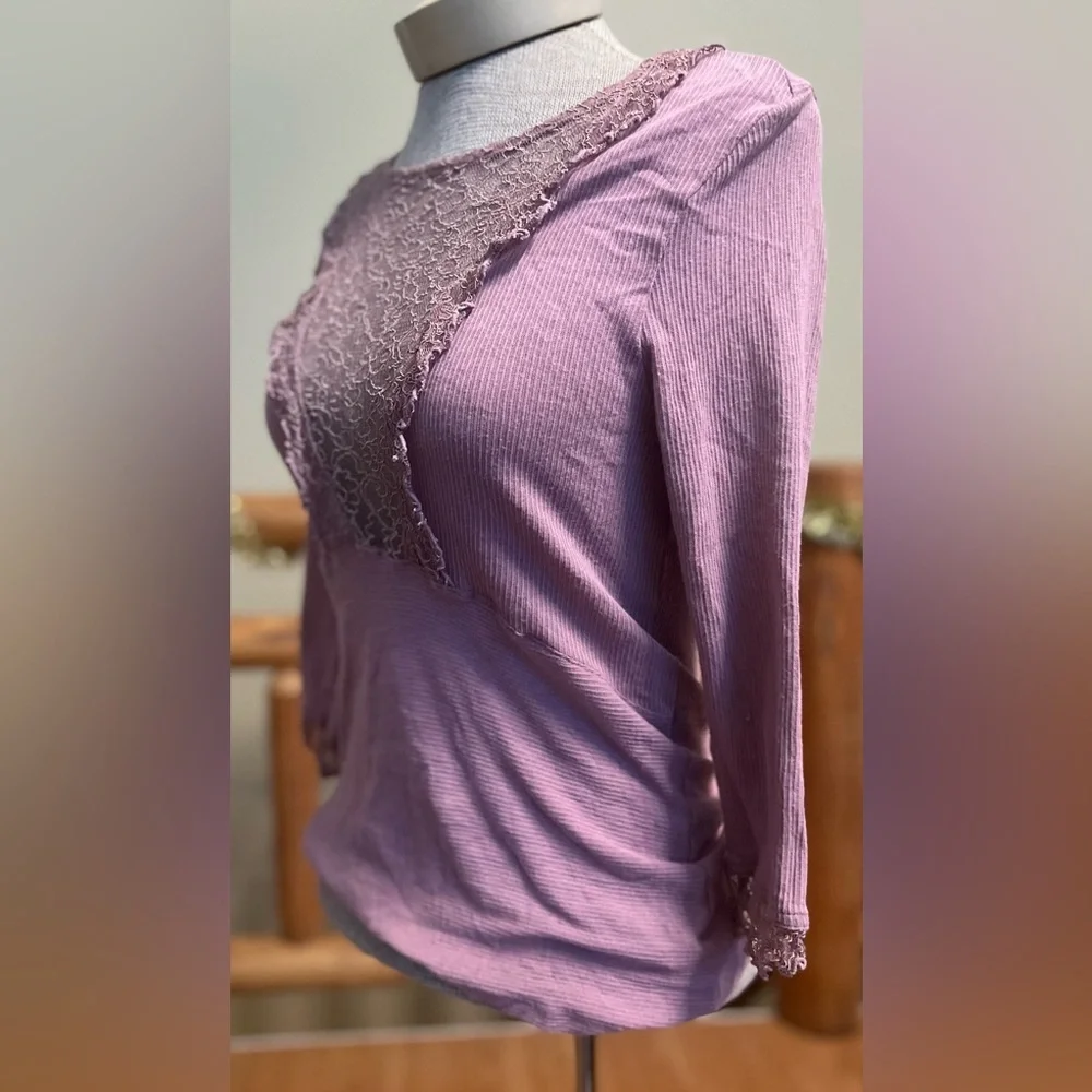 Free People Intimately Mauve Lace Inset Thermal Top — Size L